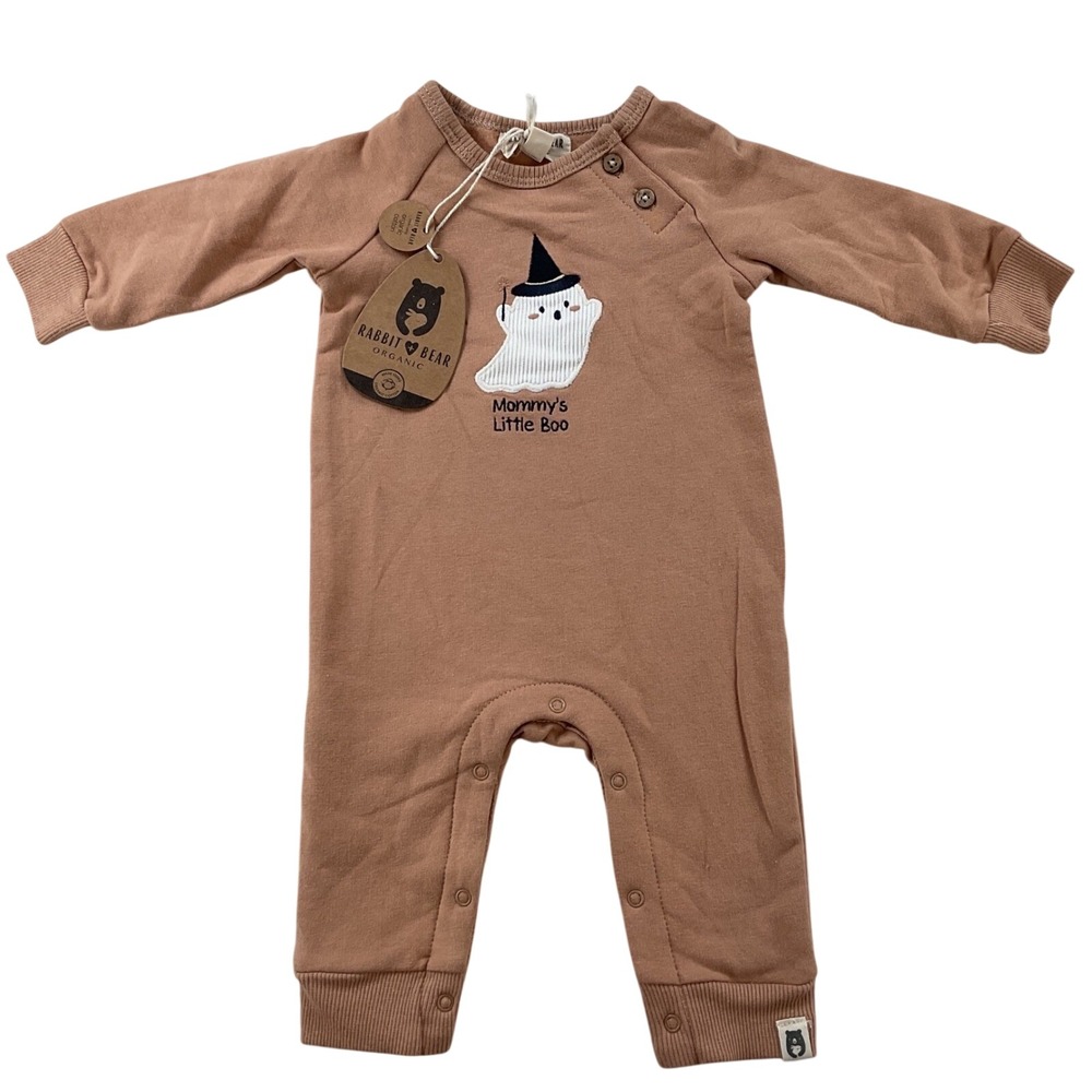 Rabbit+Bear Organic Baby Halloween Ghost Romper Terracotta Brown 3-6M NWT